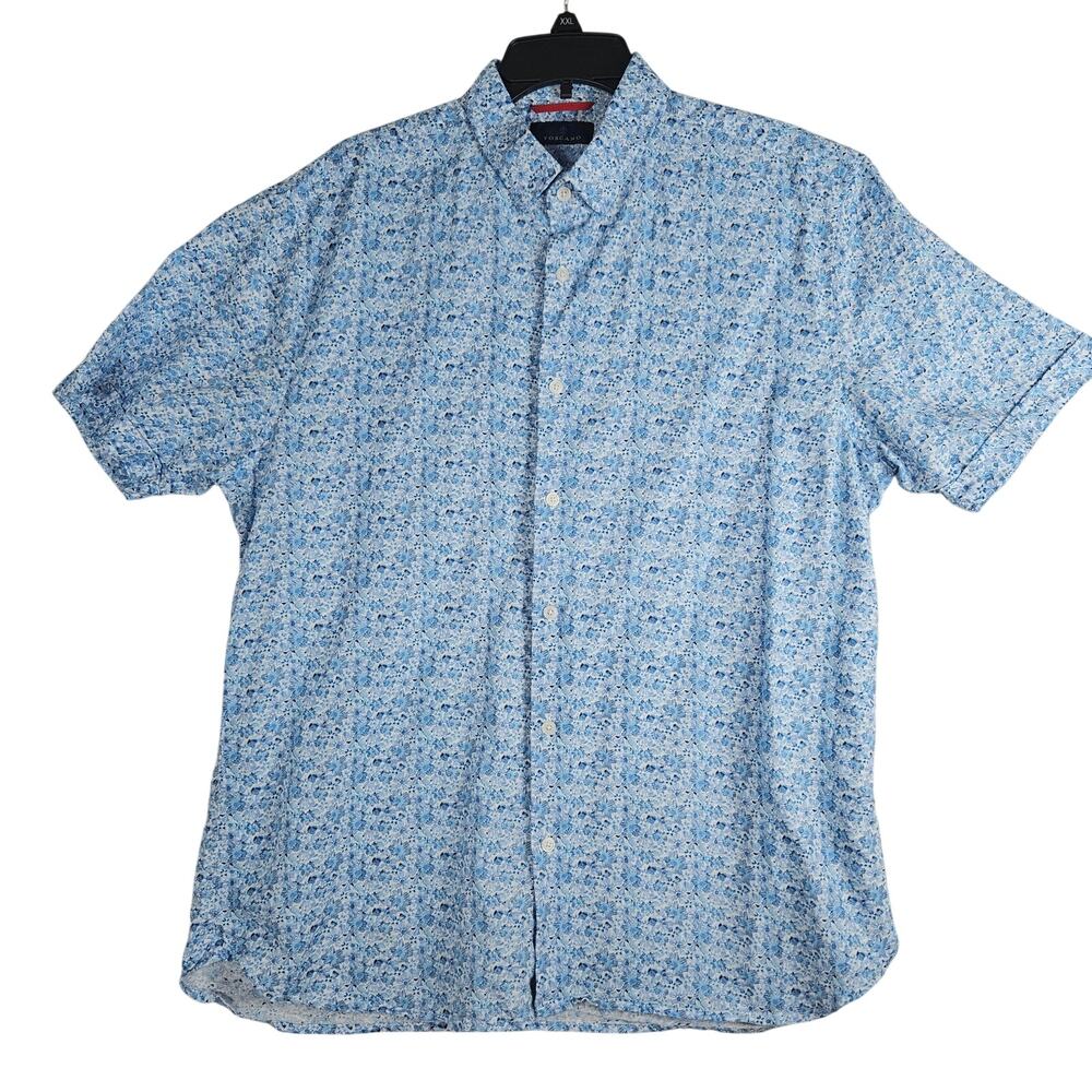 Toscano Button Down Shirt Men's XL Blue White Floral Linen Blend Casual Coastal
